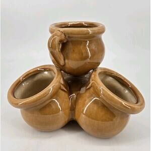 Vintage Light Brown Fused Stacked Ceramic Strawberry Planter Pot 8.5 Inch